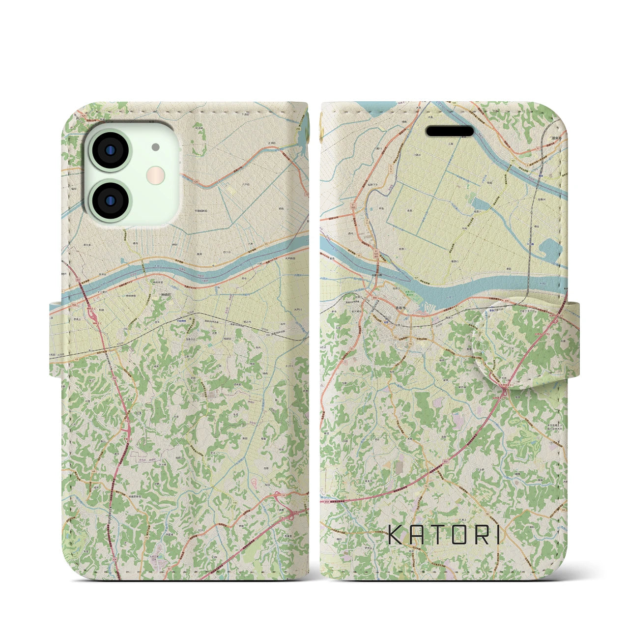 【香取(千葉県)】地図柄iPhoneケース(手帳タイプ)ナチュラル・iPhone 12 mini 用