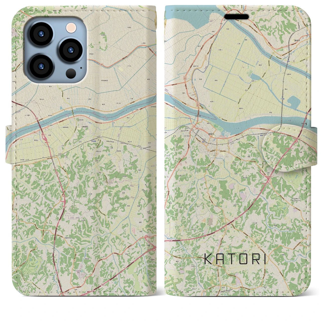 【香取(千葉県)】地図柄iPhoneケース(手帳タイプ)ナチュラル・iPhone 13 Pro Max 用