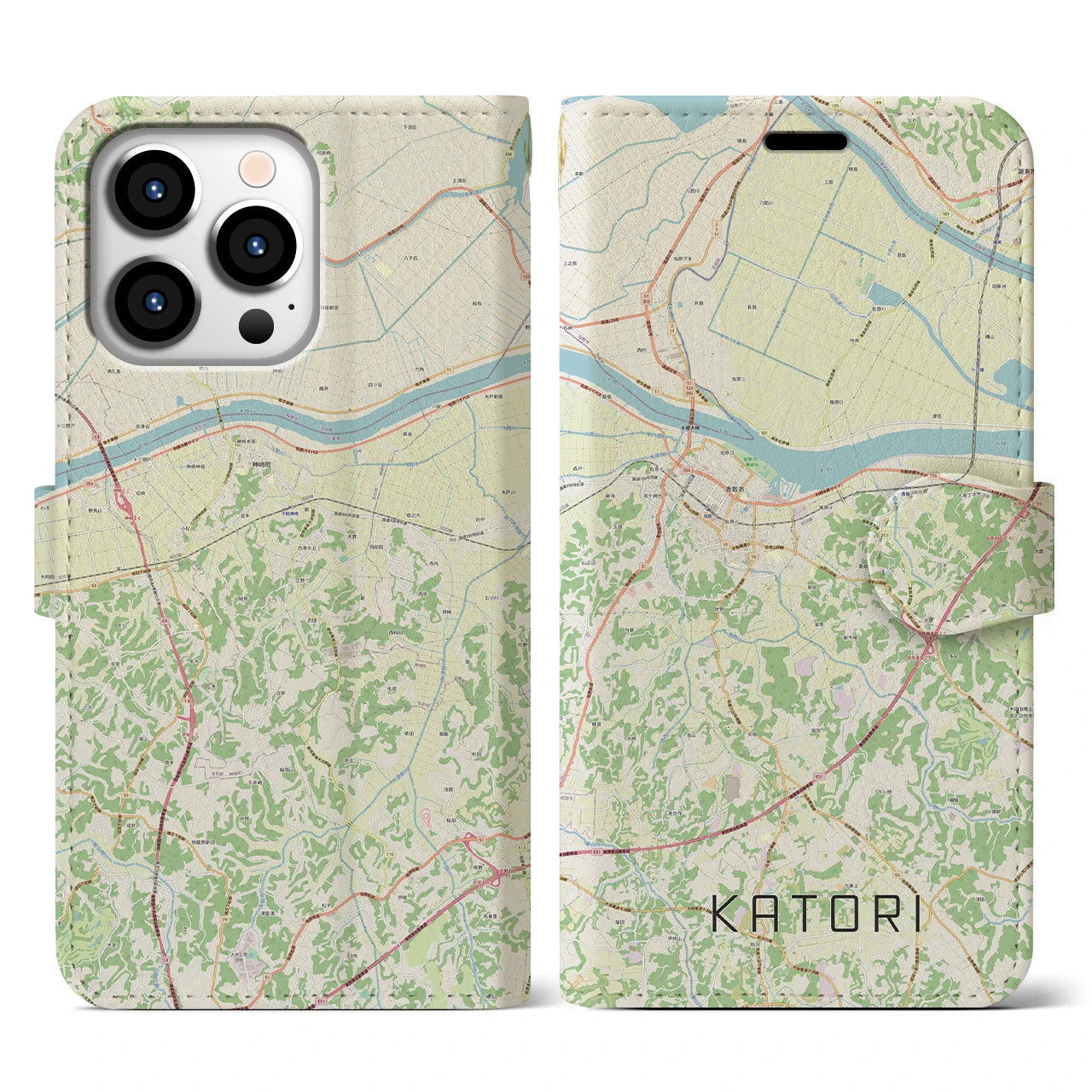 【香取(千葉県)】地図柄iPhoneケース(手帳タイプ)ナチュラル・iPhone 13 Pro 用