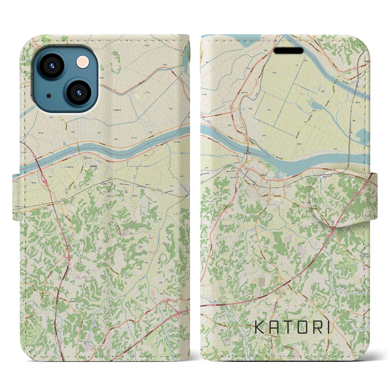 【香取(千葉県)】地図柄iPhoneケース(手帳タイプ)ナチュラル・iPhone 13 用