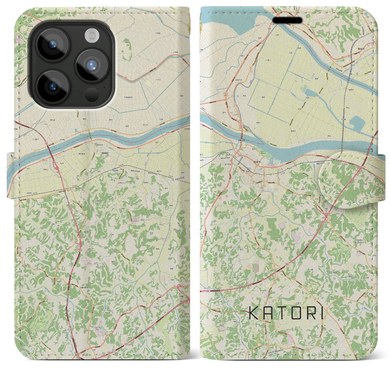 【香取(千葉県)】地図柄iPhoneケース(手帳タイプ)ナチュラル・iPhone 15 Pro Max 用