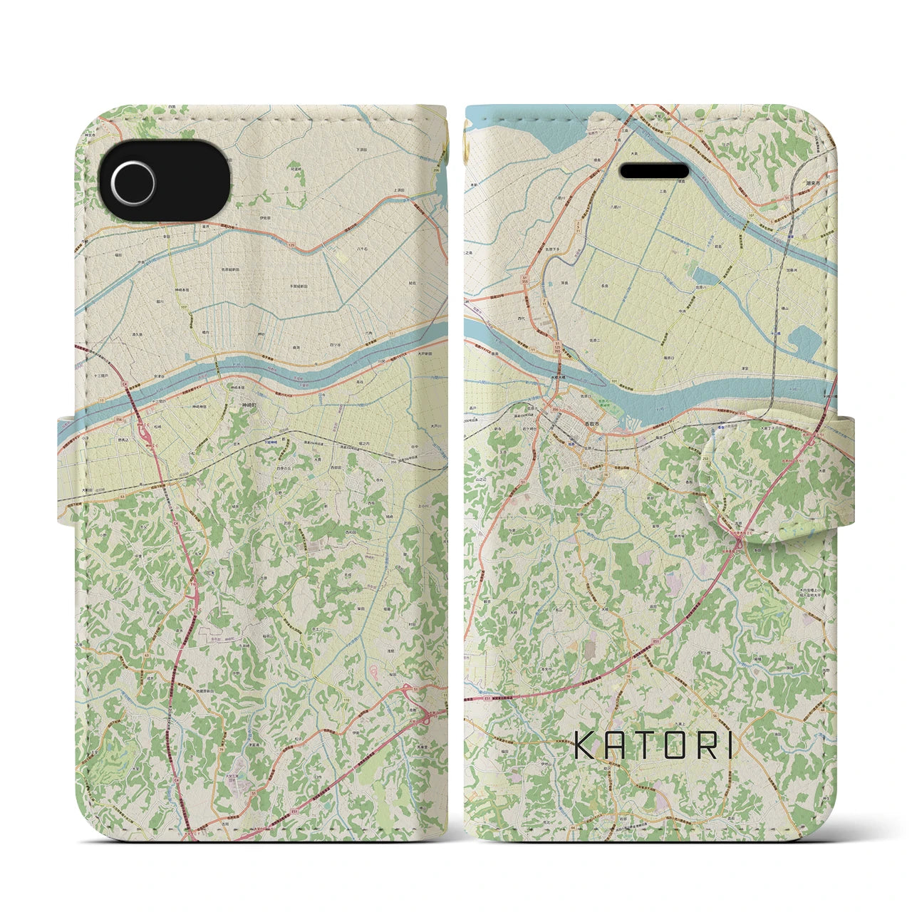 【香取(千葉県)】地図柄iPhoneケース(手帳タイプ)ナチュラル・iPhone SE(第3 / 第2世代) / 8 / 7 / 6s / 6 用