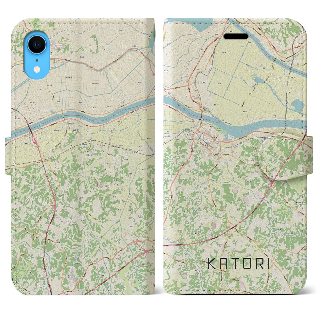 【香取(千葉県)】地図柄iPhoneケース(手帳タイプ)ナチュラル・iPhone XR 用