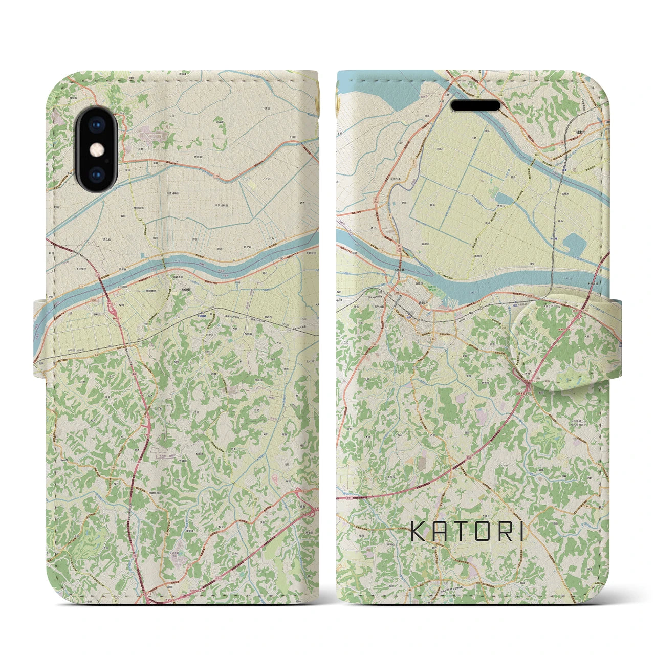 【香取(千葉県)】地図柄iPhoneケース(手帳タイプ)ナチュラル・iPhone XS / X 用