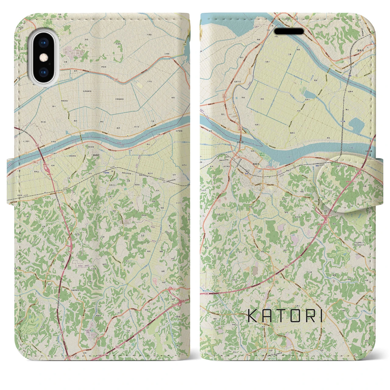 【香取(千葉県)】地図柄iPhoneケース(手帳タイプ)ナチュラル・iPhone XS Max 用