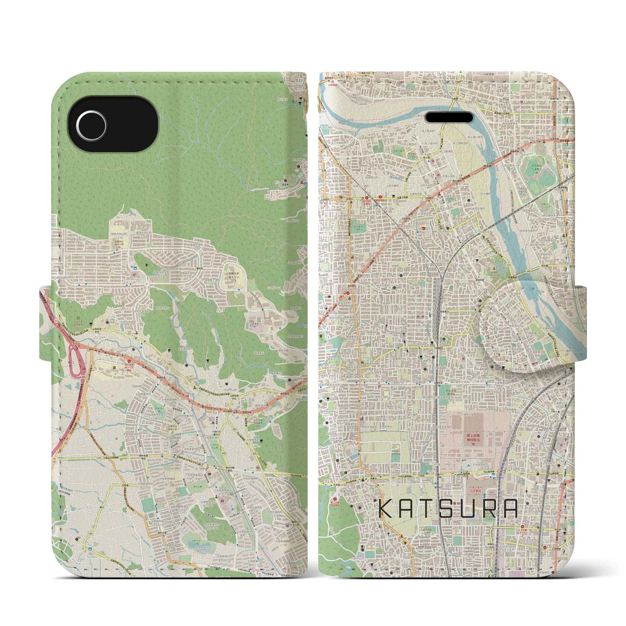 【桂(京都府)】地図柄iPhoneケース(手帳タイプ)ナチュラル・iPhone SE(第3 / 第2世代) / 8 / 7 / 6s / 6 用
