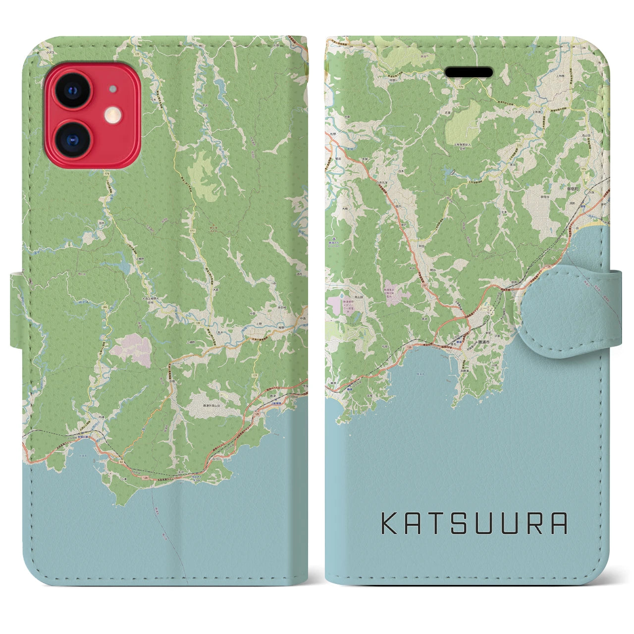 【勝浦(千葉県)】地図柄iPhoneケース(手帳タイプ)ナチュラル・iPhone 11 用