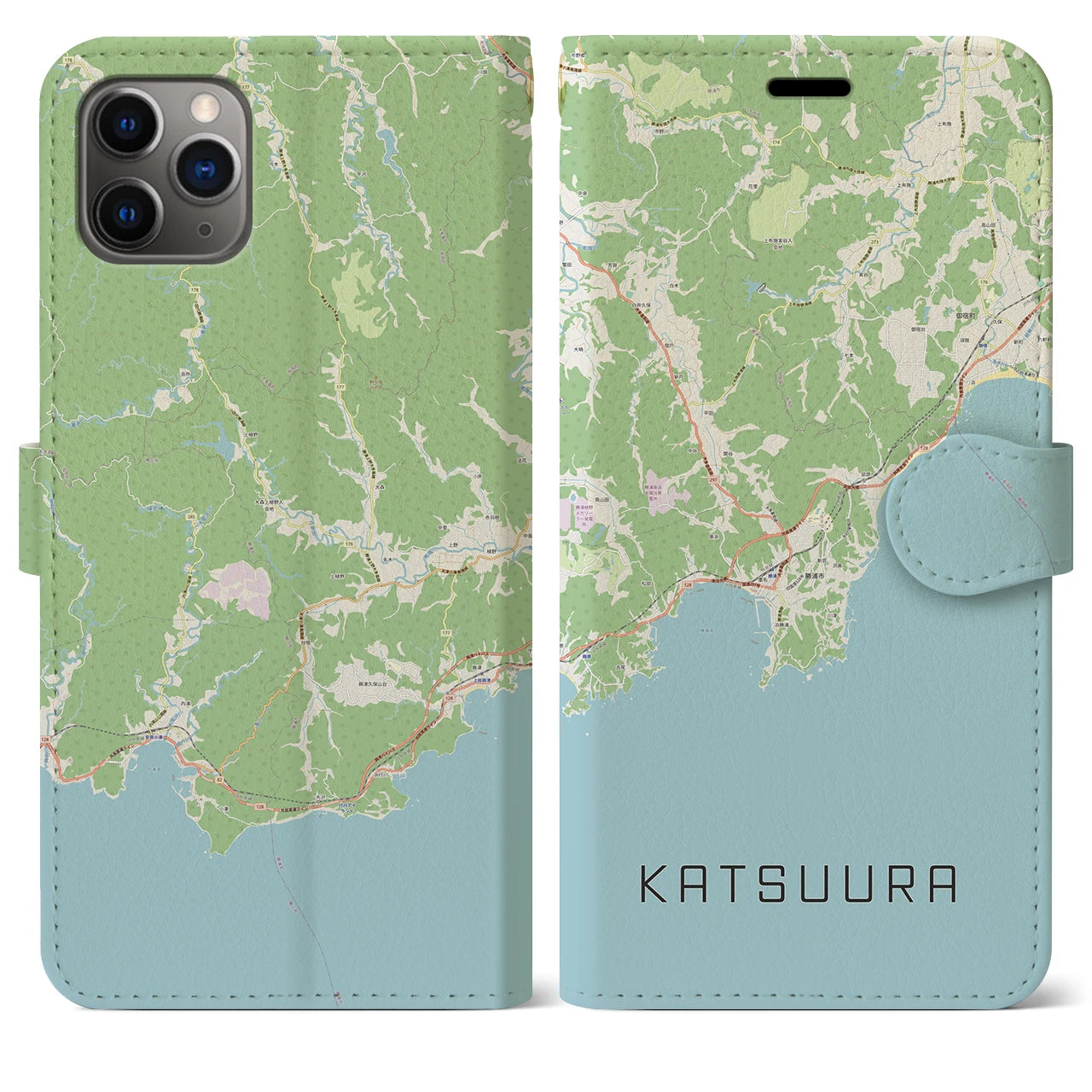 【勝浦(千葉県)】地図柄iPhoneケース(手帳タイプ)ナチュラル・iPhone 11 Pro Max 用