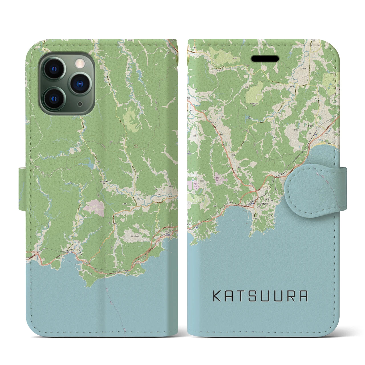 【勝浦(千葉県)】地図柄iPhoneケース(手帳タイプ)ナチュラル・iPhone 11 Pro 用