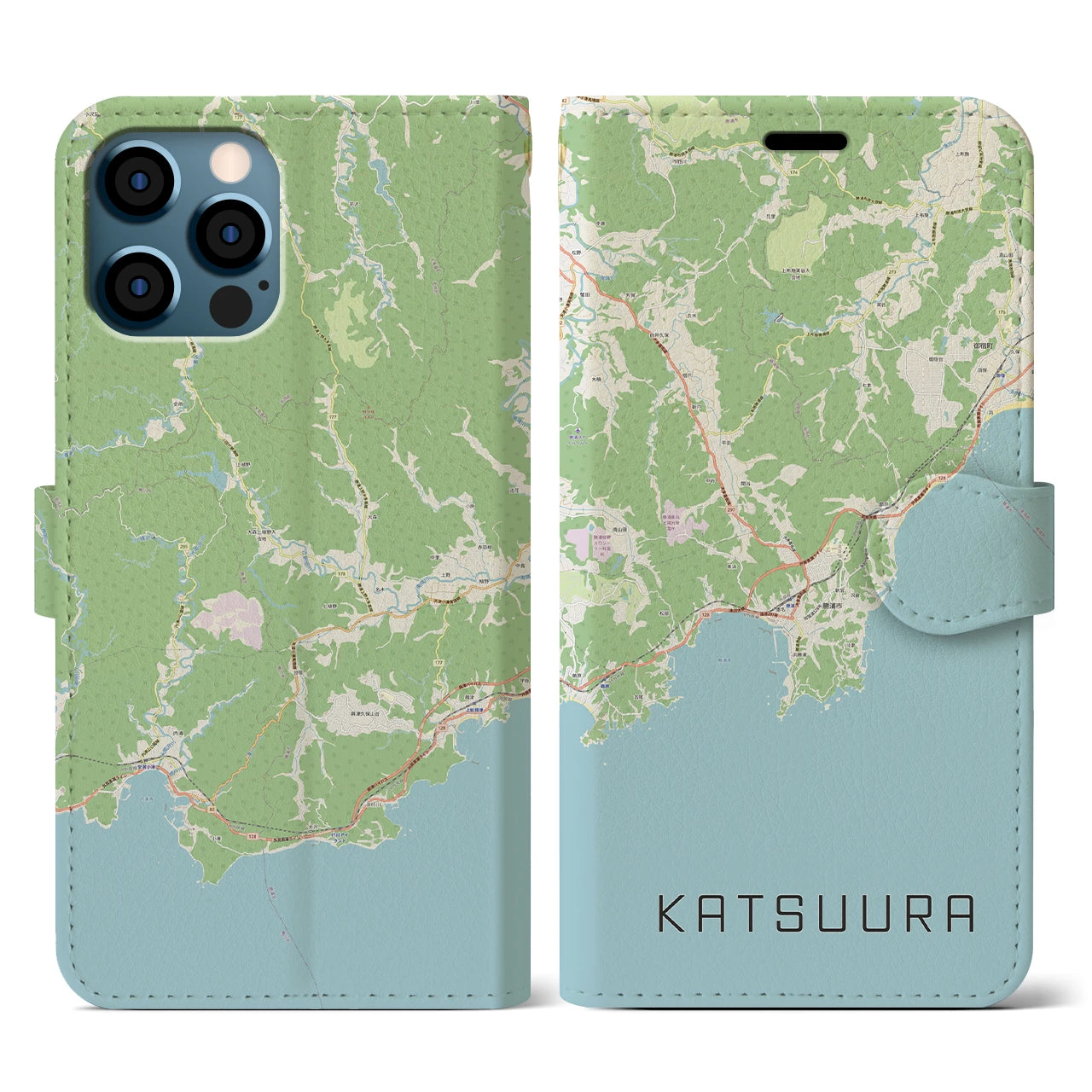 【勝浦(千葉県)】地図柄iPhoneケース(手帳タイプ)ナチュラル・iPhone 12 / 12 Pro 用