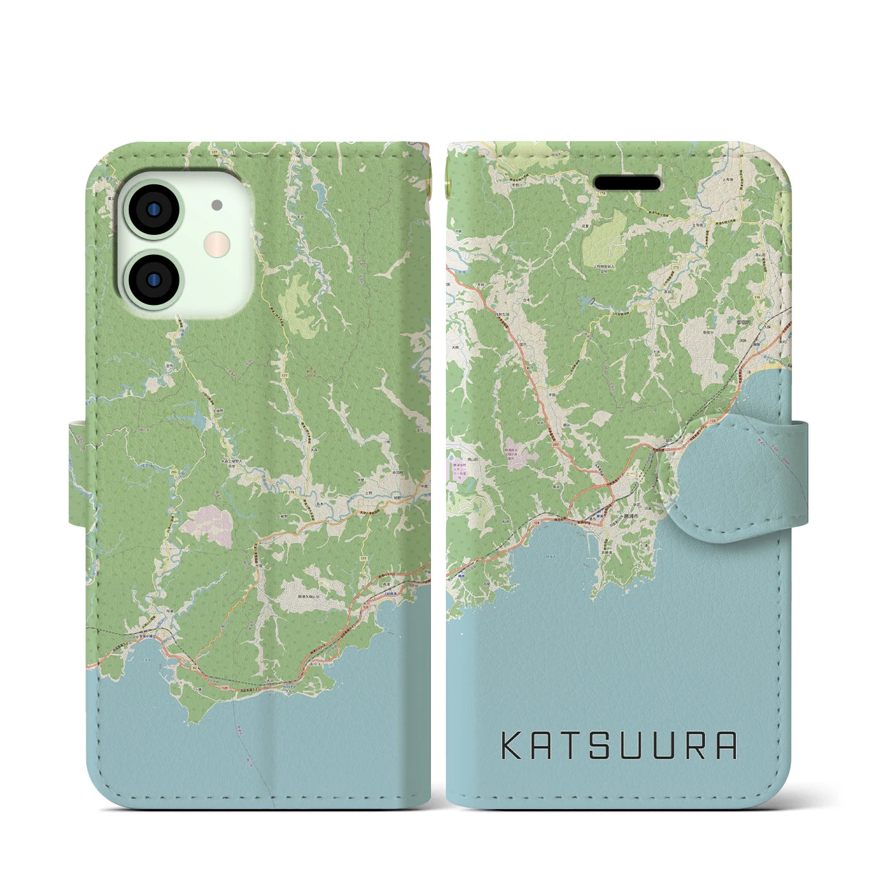 【勝浦(千葉県)】地図柄iPhoneケース(手帳タイプ)ナチュラル・iPhone 12 mini 用