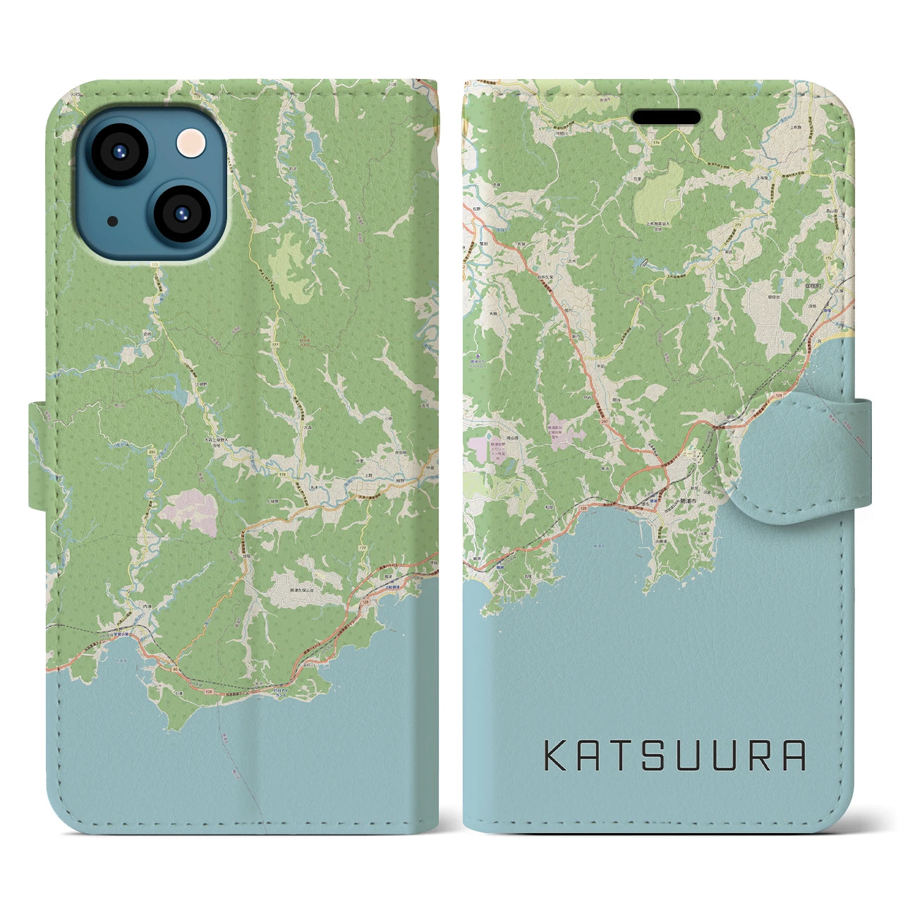 【勝浦(千葉県)】地図柄iPhoneケース(手帳タイプ)ナチュラル・iPhone 13 用