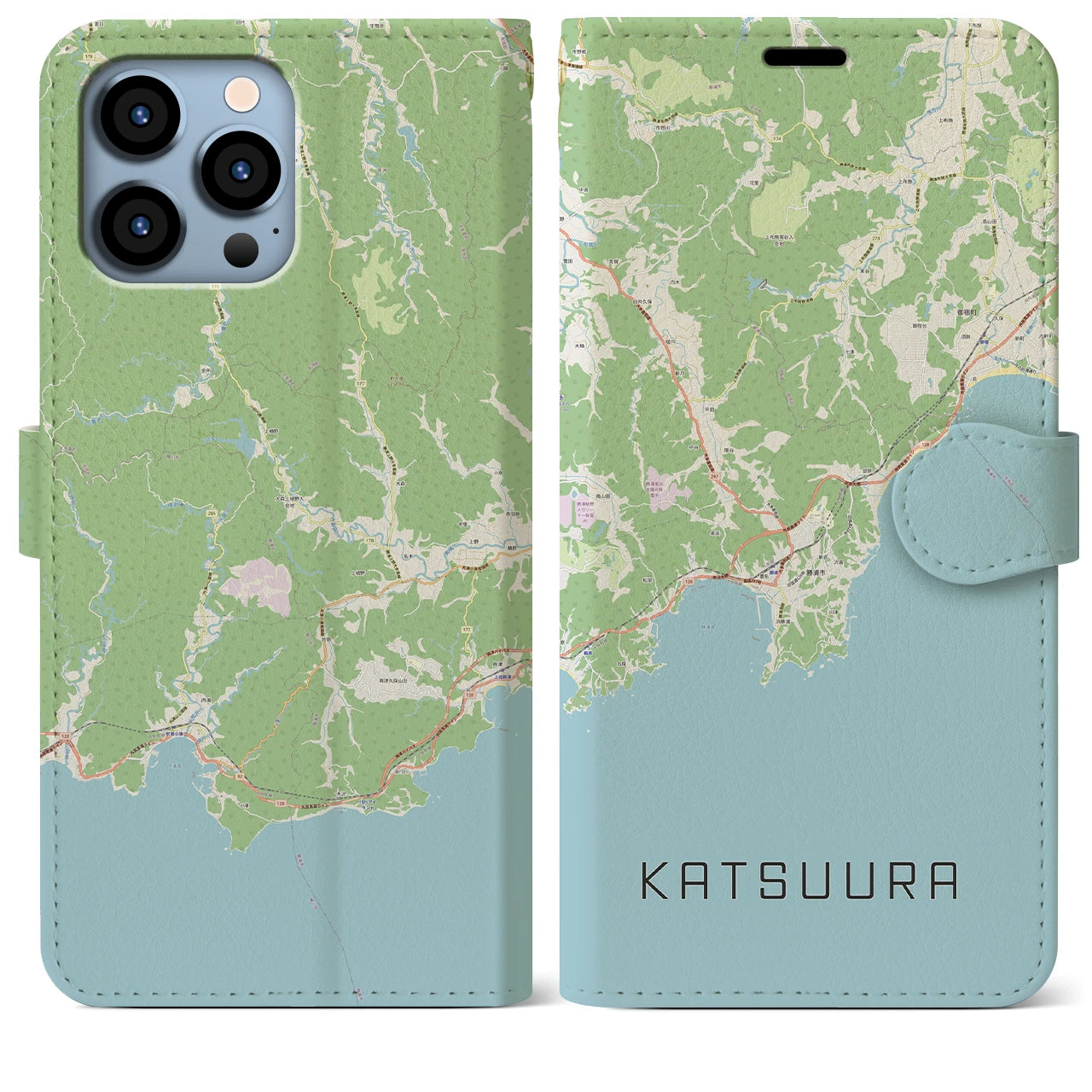 【勝浦(千葉県)】地図柄iPhoneケース(手帳タイプ)ナチュラル・iPhone 13 Pro Max 用