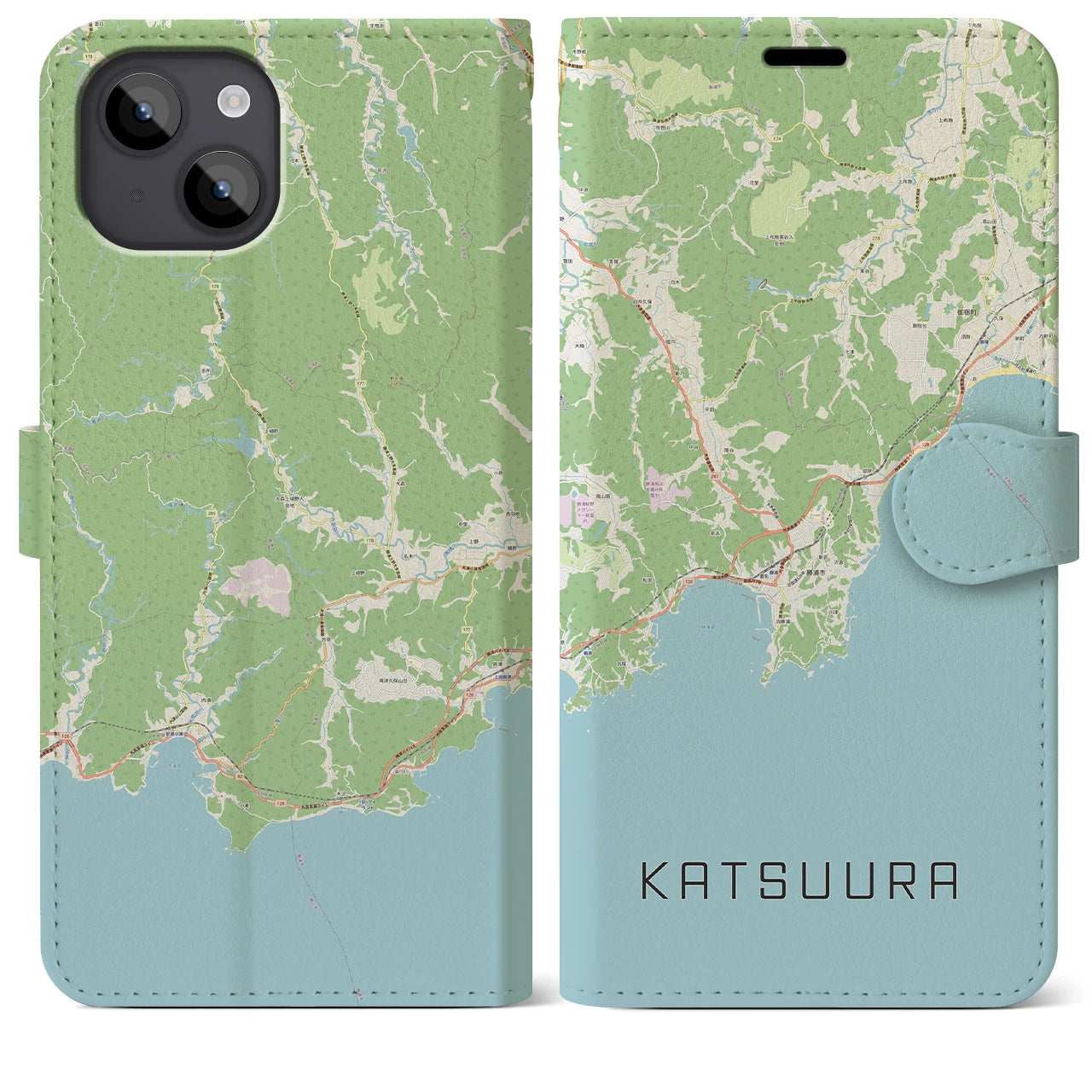 【勝浦(千葉県)】地図柄iPhoneケース(手帳タイプ)ナチュラル・iPhone 14 Plus 用