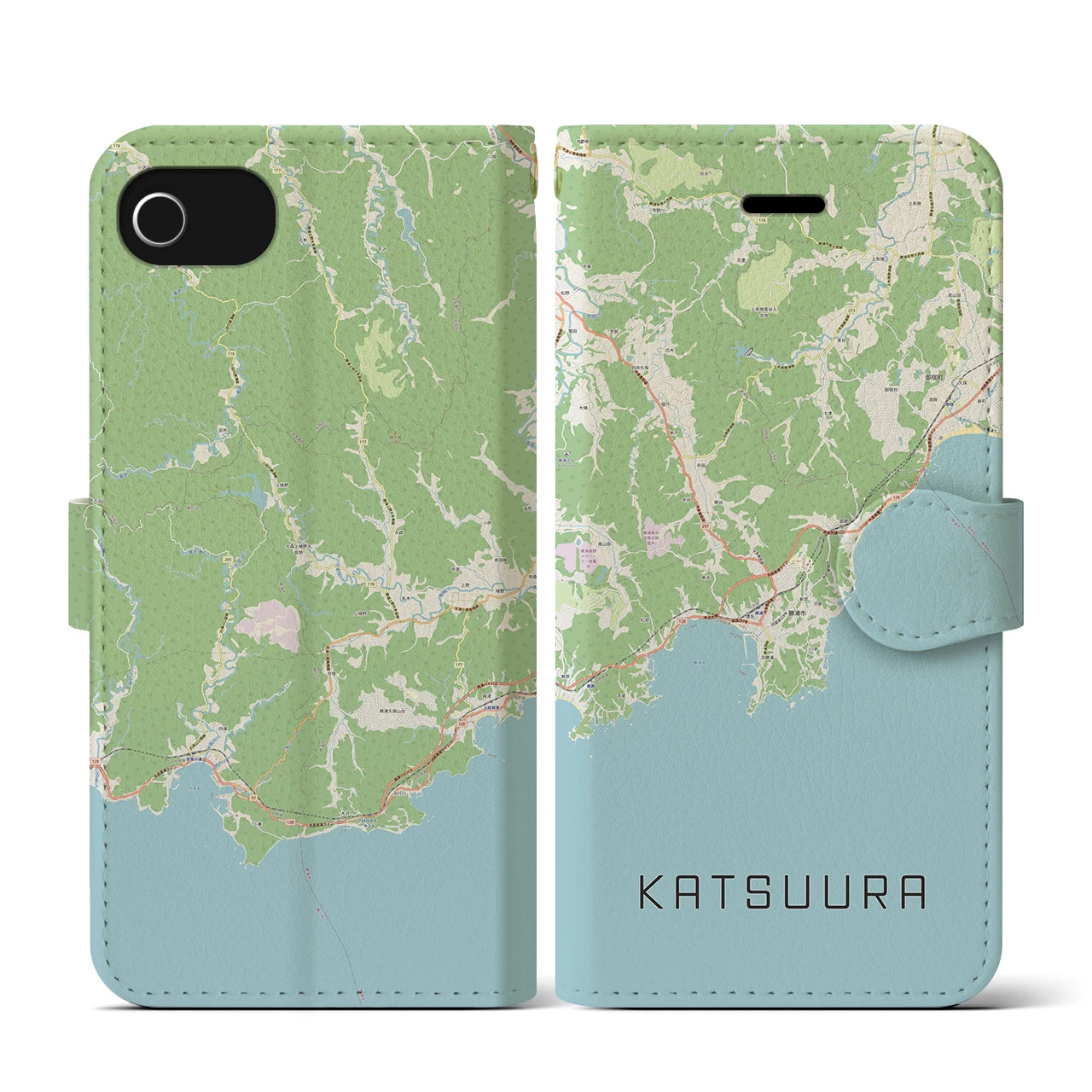 【勝浦(千葉県)】地図柄iPhoneケース(手帳タイプ)ナチュラル・iPhone SE(第3 / 第2世代) / 8 / 7 / 6s / 6 用