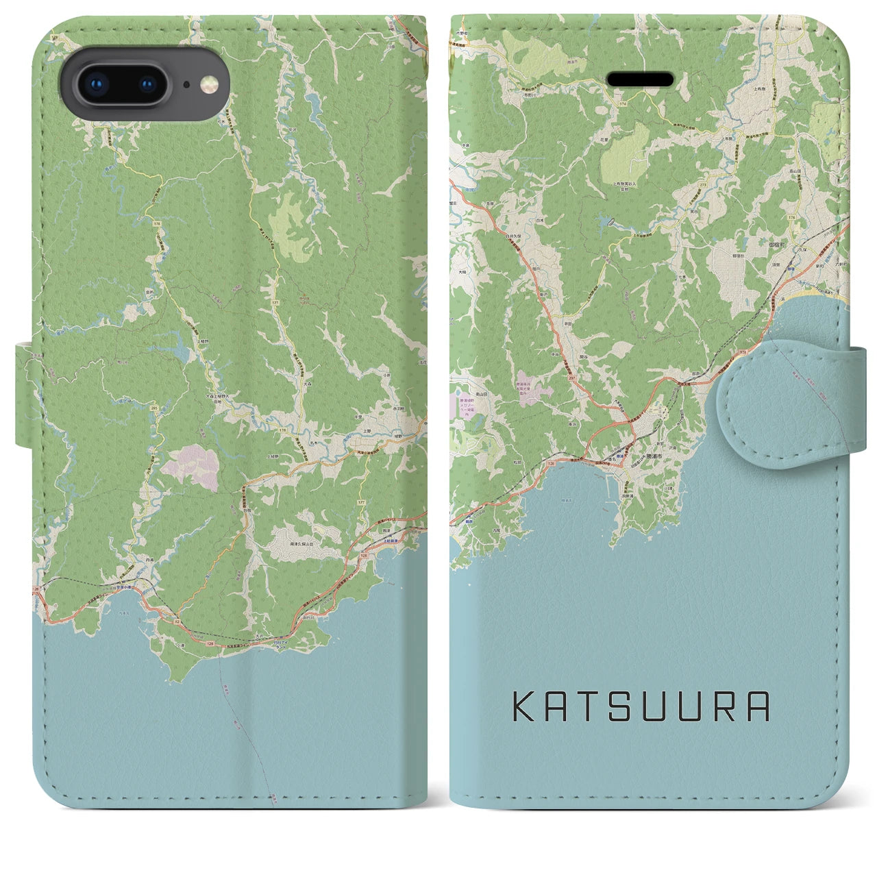 【勝浦(千葉県)】地図柄iPhoneケース(手帳タイプ)ナチュラル・iPhone 8Plus /7Plus / 6sPlus / 6Plus 用