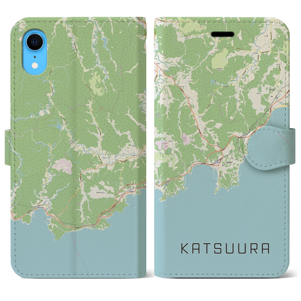 【勝浦(千葉県)】地図柄iPhoneケース(手帳タイプ)ナチュラル・iPhone XR 用