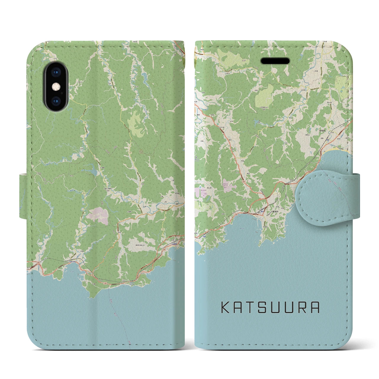 【勝浦(千葉県)】地図柄iPhoneケース(手帳タイプ)ナチュラル・iPhone XS / X 用
