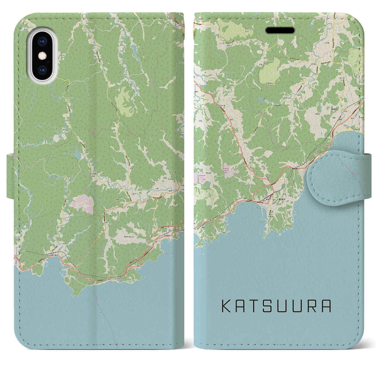 【勝浦(千葉県)】地図柄iPhoneケース(手帳タイプ)ナチュラル・iPhone XS Max 用