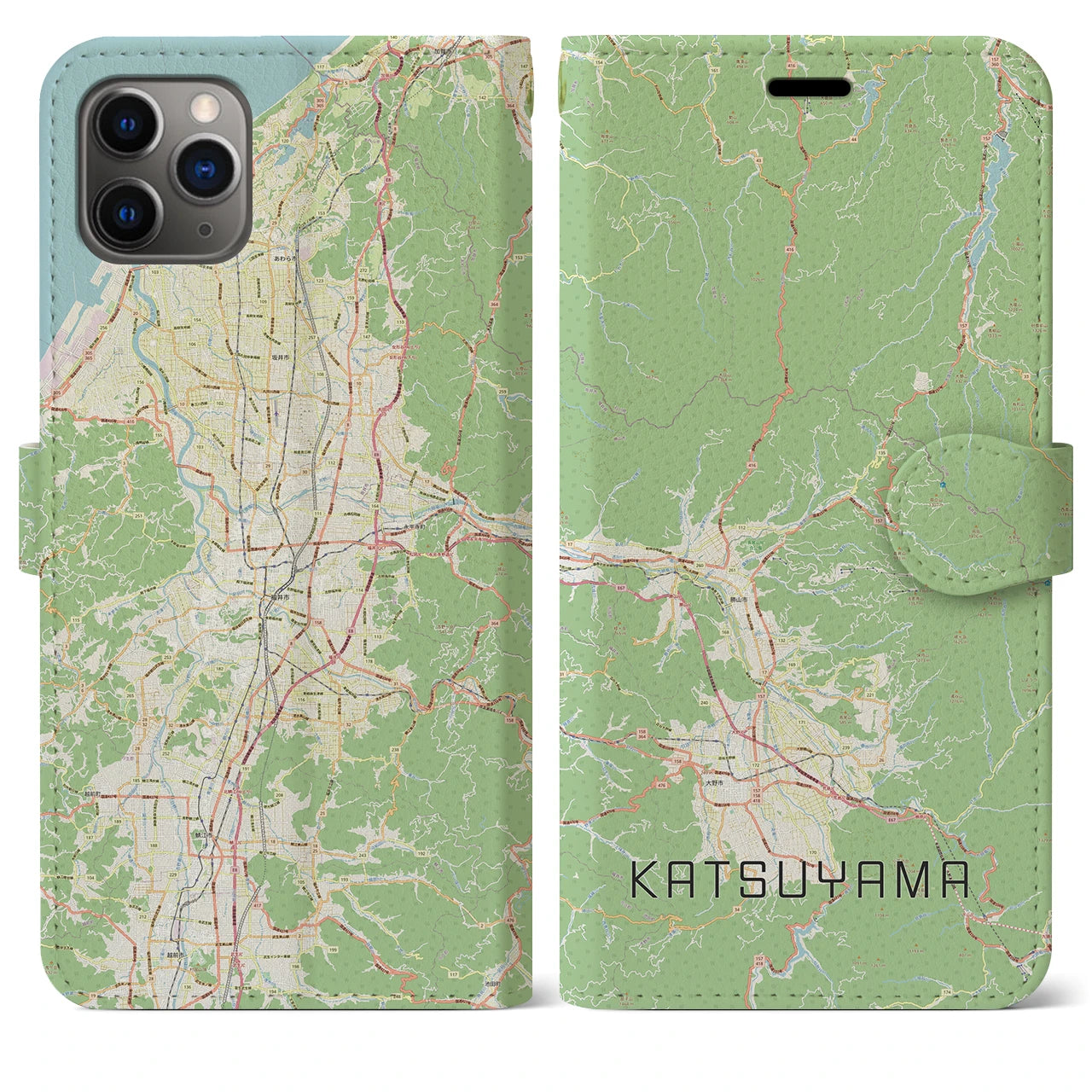 【勝山(福井県)】地図柄iPhoneケース(手帳タイプ)ナチュラル・iPhone 11 Pro Max 用