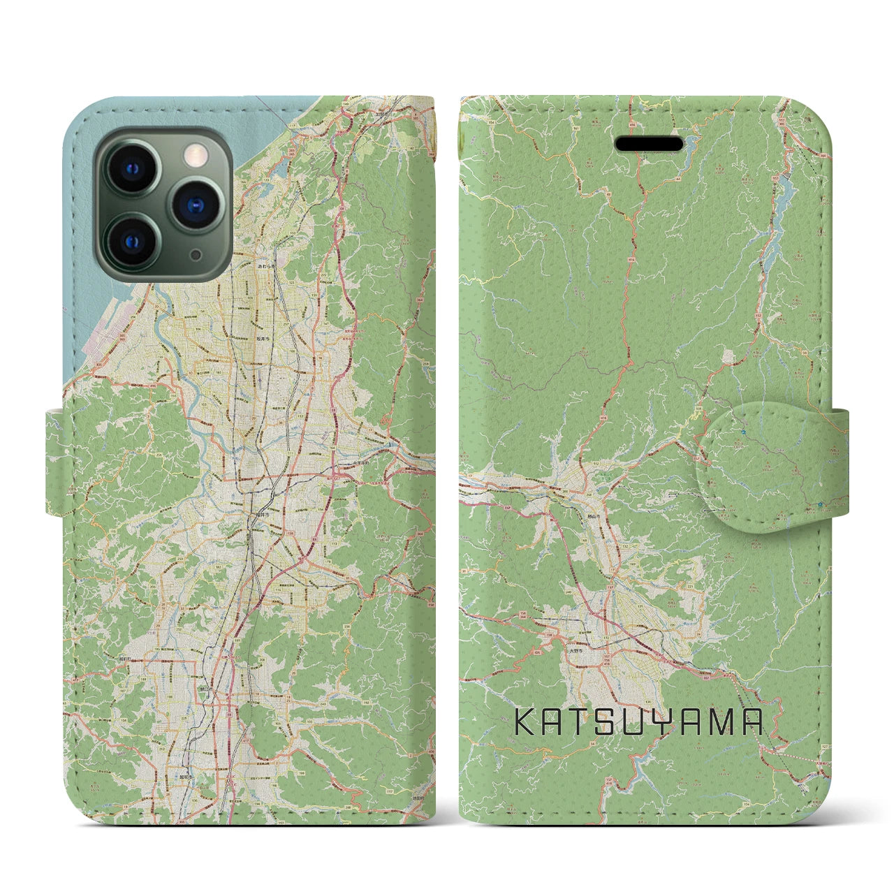 【勝山(福井県)】地図柄iPhoneケース(手帳タイプ)ナチュラル・iPhone 11 Pro 用