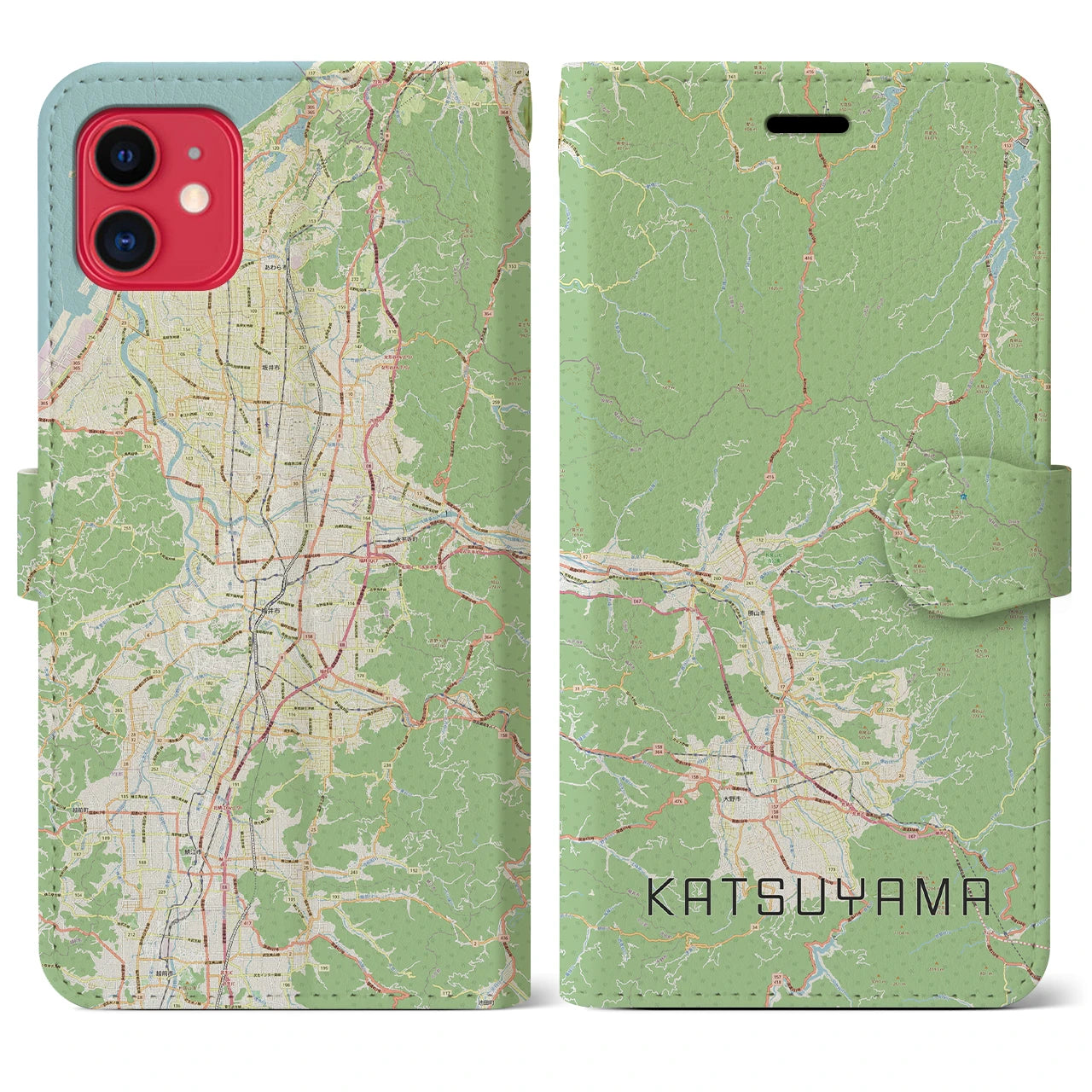 【勝山(福井県)】地図柄iPhoneケース(手帳タイプ)ナチュラル・iPhone 11 用