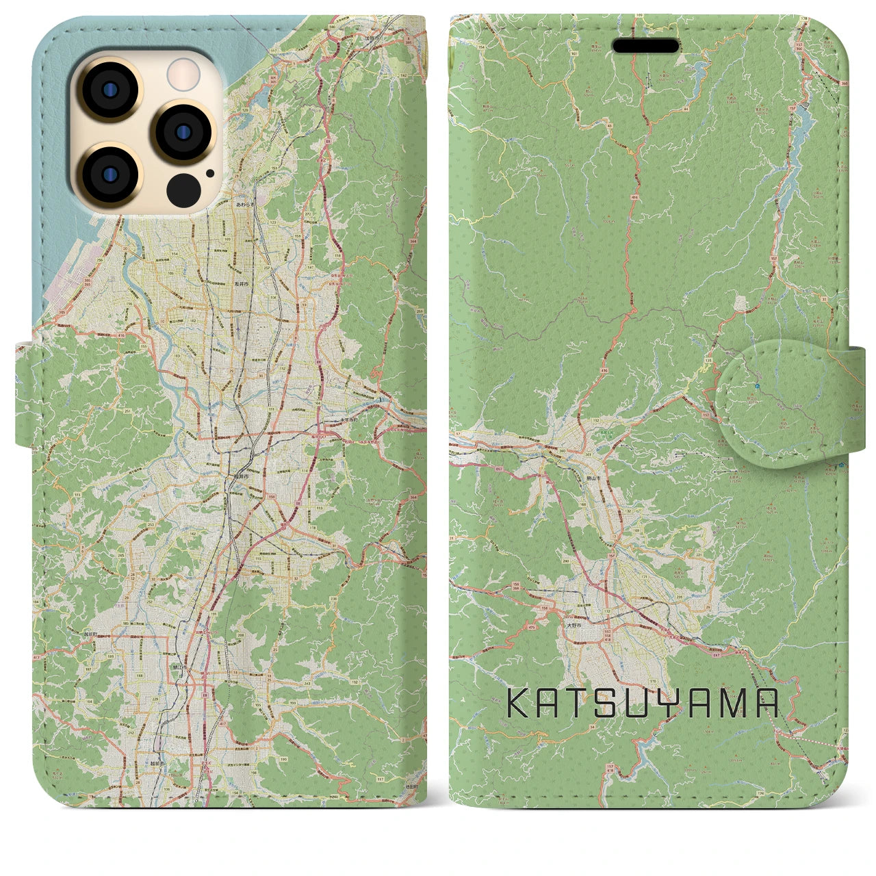 【勝山(福井県)】地図柄iPhoneケース(手帳タイプ)ナチュラル・iPhone 12 Pro Max 用