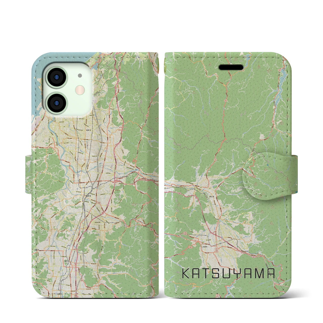 【勝山(福井県)】地図柄iPhoneケース(手帳タイプ)ナチュラル・iPhone 12 mini 用