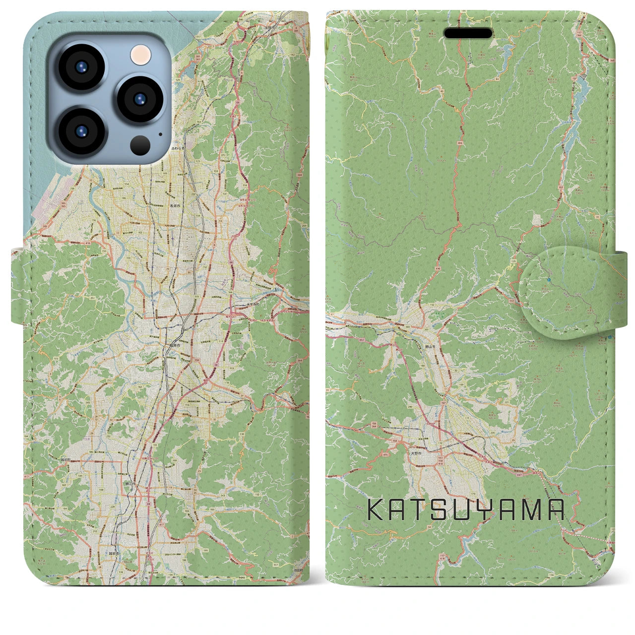 【勝山(福井県)】地図柄iPhoneケース(手帳タイプ)ナチュラル・iPhone 13 Pro Max 用