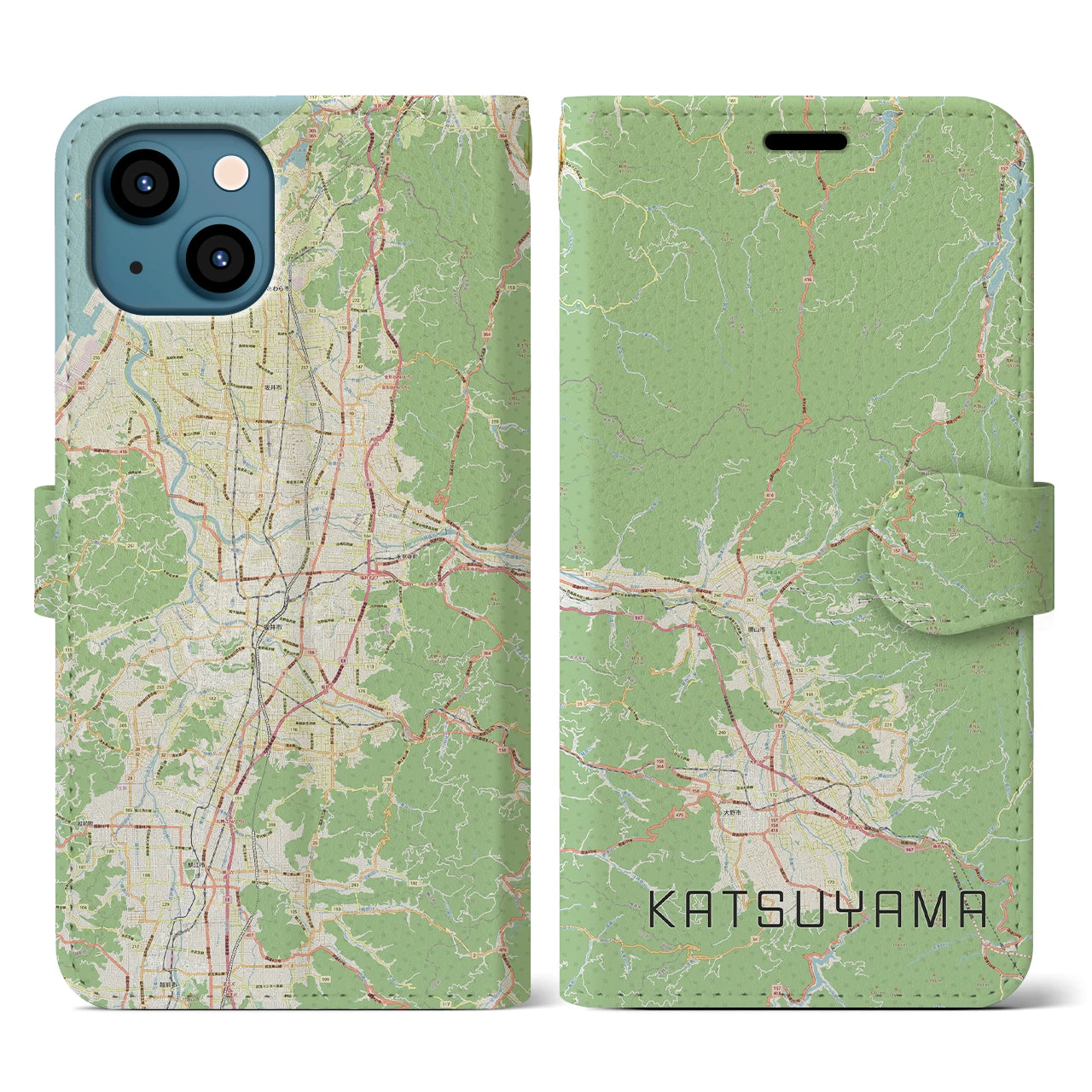 【勝山(福井県)】地図柄iPhoneケース(手帳タイプ)ナチュラル・iPhone 13 用