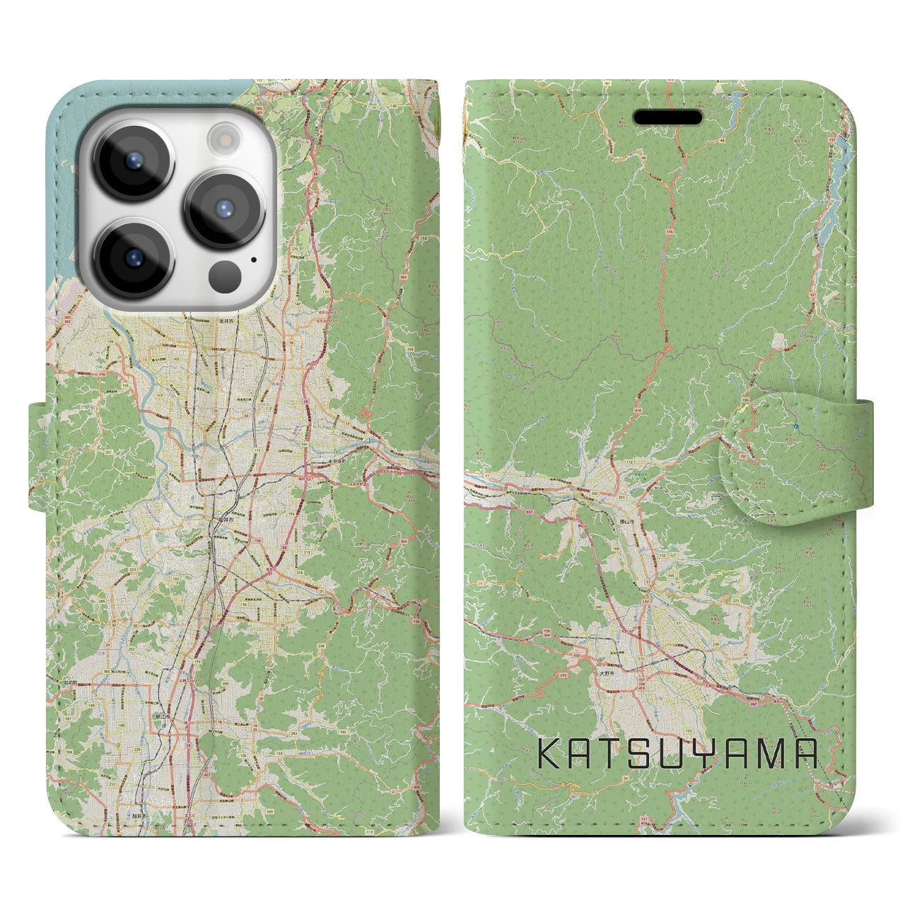 【勝山(福井県)】地図柄iPhoneケース(手帳タイプ)ナチュラル・iPhone 14 Pro 用