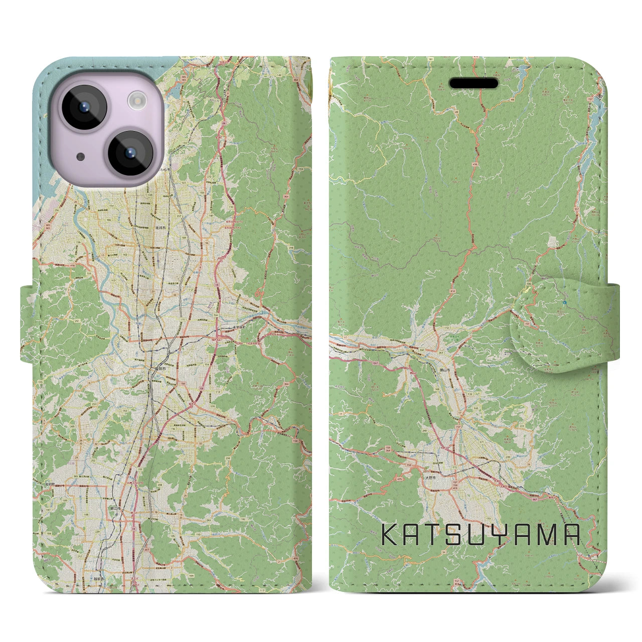 【勝山(福井県)】地図柄iPhoneケース(手帳タイプ)ナチュラル・iPhone 14 用