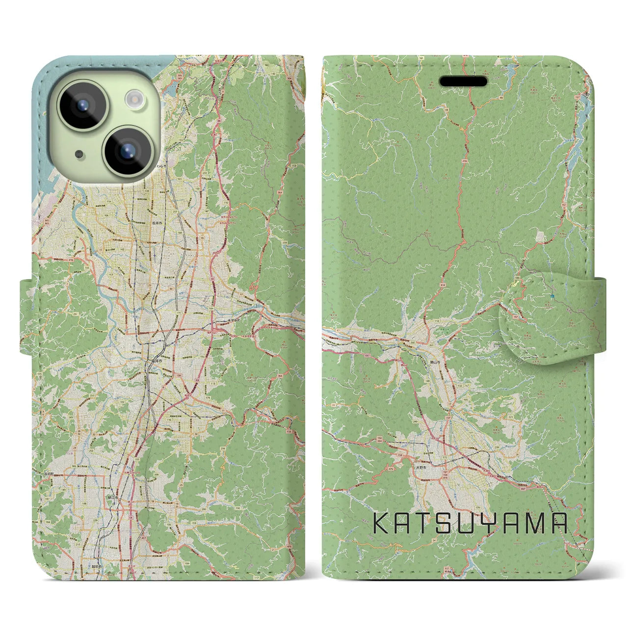 【勝山(福井県)】地図柄iPhoneケース(手帳タイプ)ナチュラル・iPhone 15 用