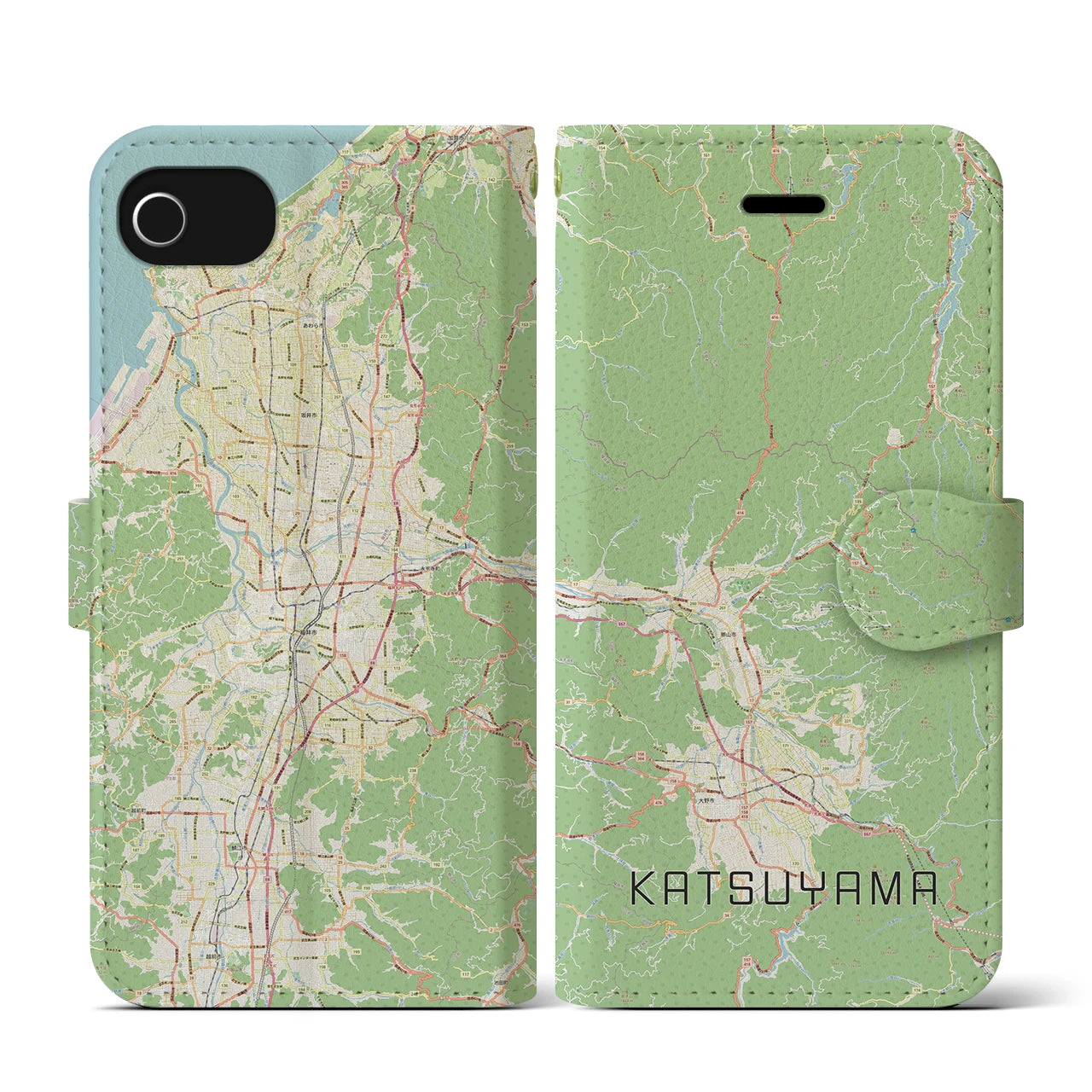 【勝山(福井県)】地図柄iPhoneケース(手帳タイプ)ナチュラル・iPhone SE(第3 / 第2世代) / 8 / 7 / 6s / 6 用