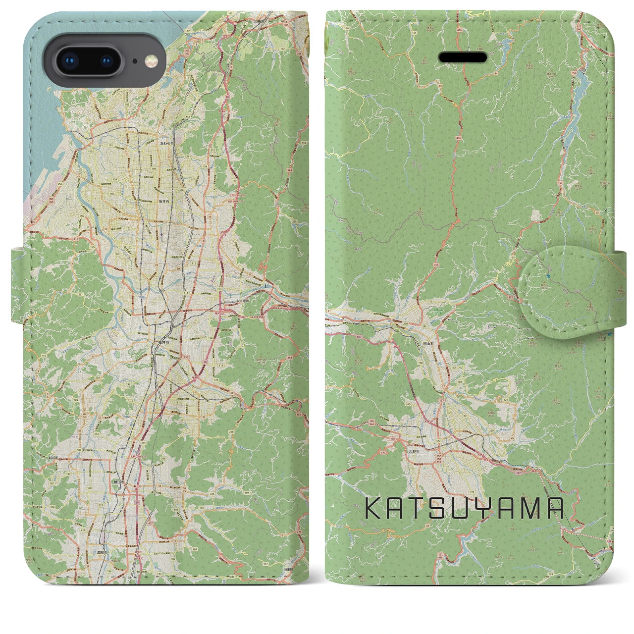 【勝山(福井県)】地図柄iPhoneケース(手帳タイプ)ナチュラル・iPhone 8Plus /7Plus / 6sPlus / 6Plus 用
