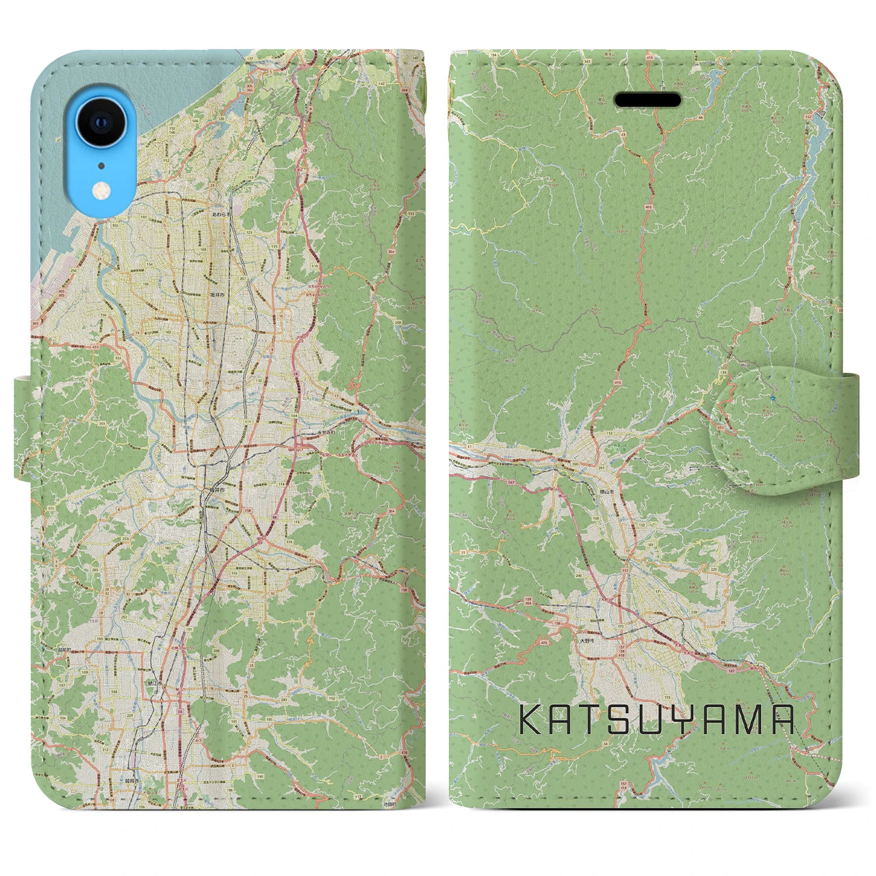 【勝山(福井県)】地図柄iPhoneケース(手帳タイプ)ナチュラル・iPhone XR 用