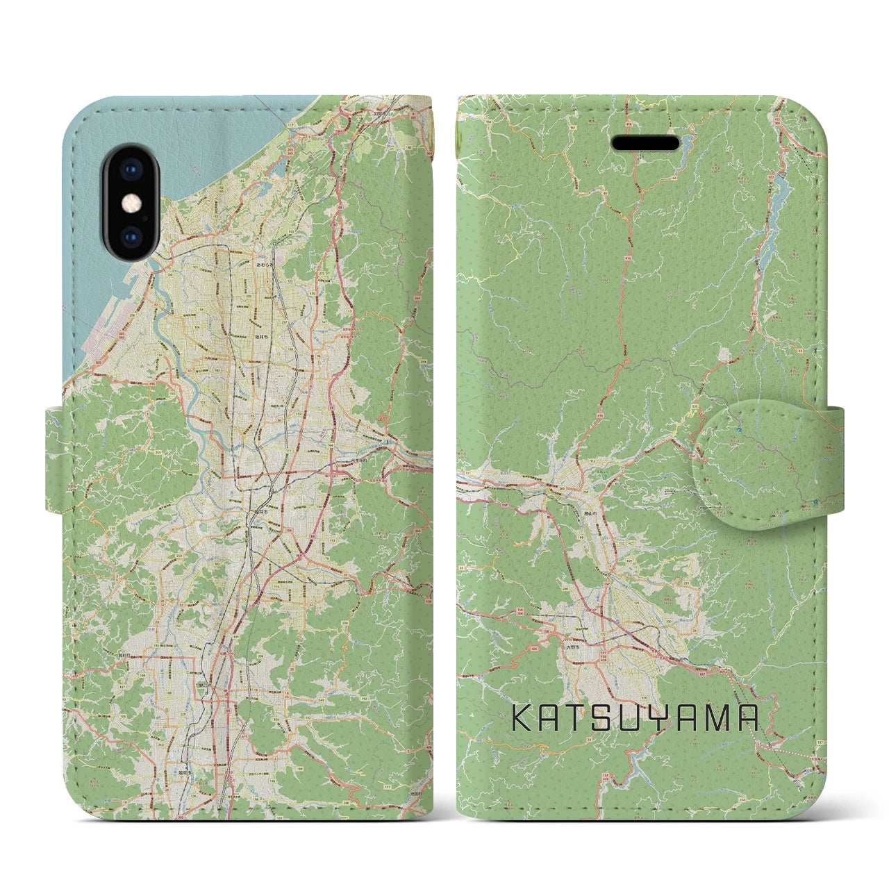 【勝山(福井県)】地図柄iPhoneケース(手帳タイプ)ナチュラル・iPhone XS / X 用