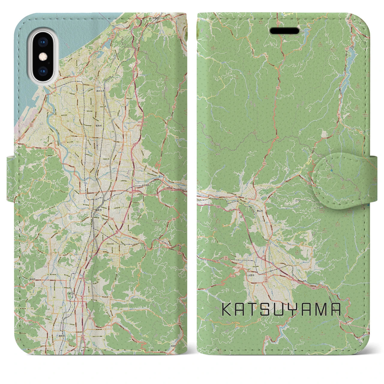 【勝山(福井県)】地図柄iPhoneケース(手帳タイプ)ナチュラル・iPhone XS Max 用