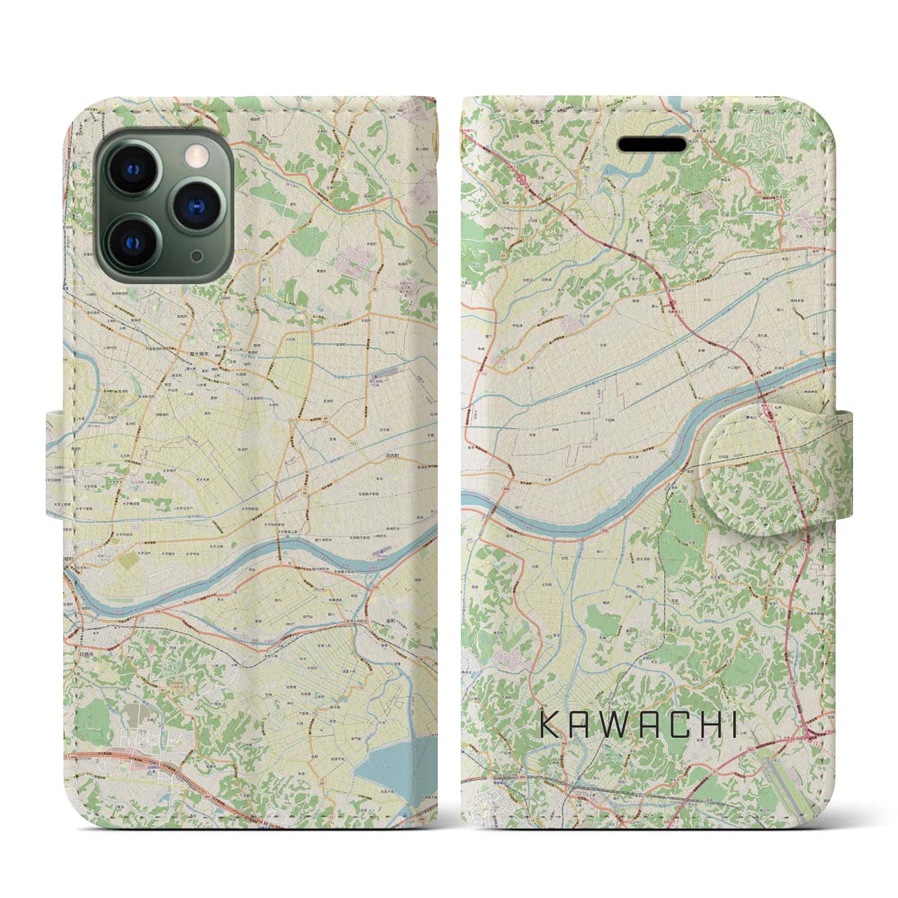 【河内(茨城県)】地図柄iPhoneケース(手帳タイプ)ナチュラル・iPhone 11 Pro 用