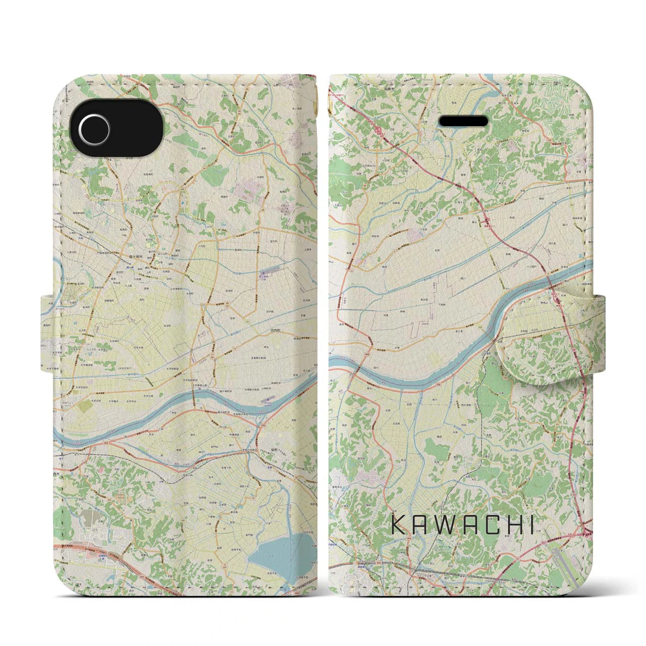 【河内(茨城県)】地図柄iPhoneケース(手帳タイプ)ナチュラル・iPhone SE(第3 / 第2世代) / 8 / 7 / 6s / 6 用