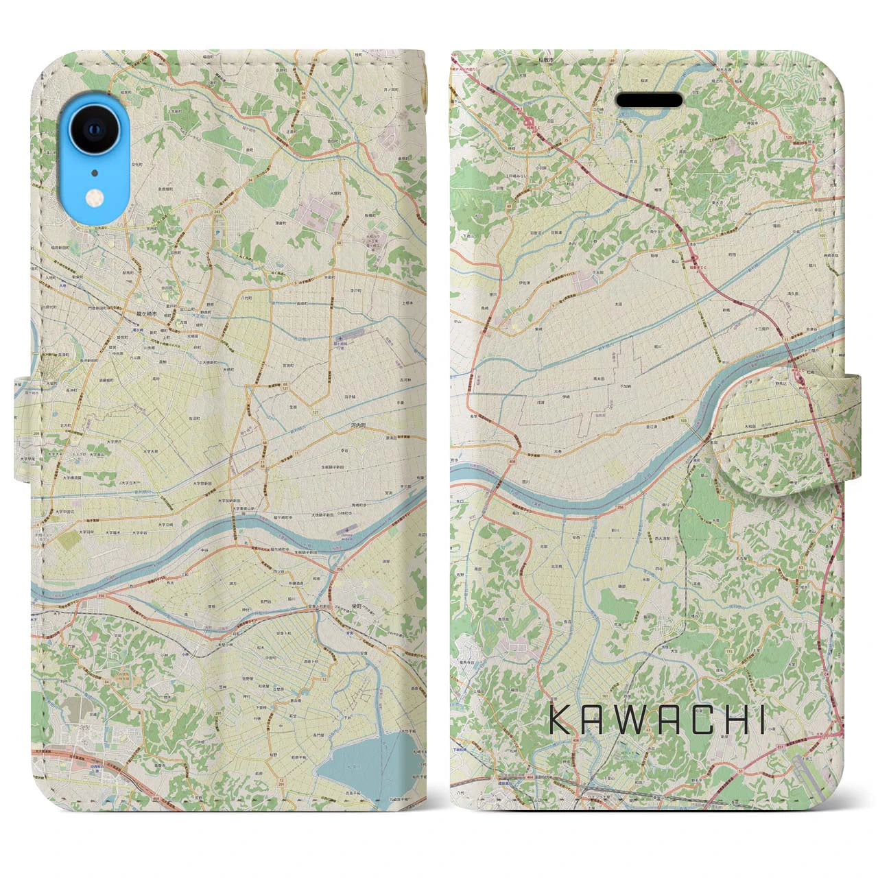 【河内(茨城県)】地図柄iPhoneケース(手帳タイプ)ナチュラル・iPhone XR 用