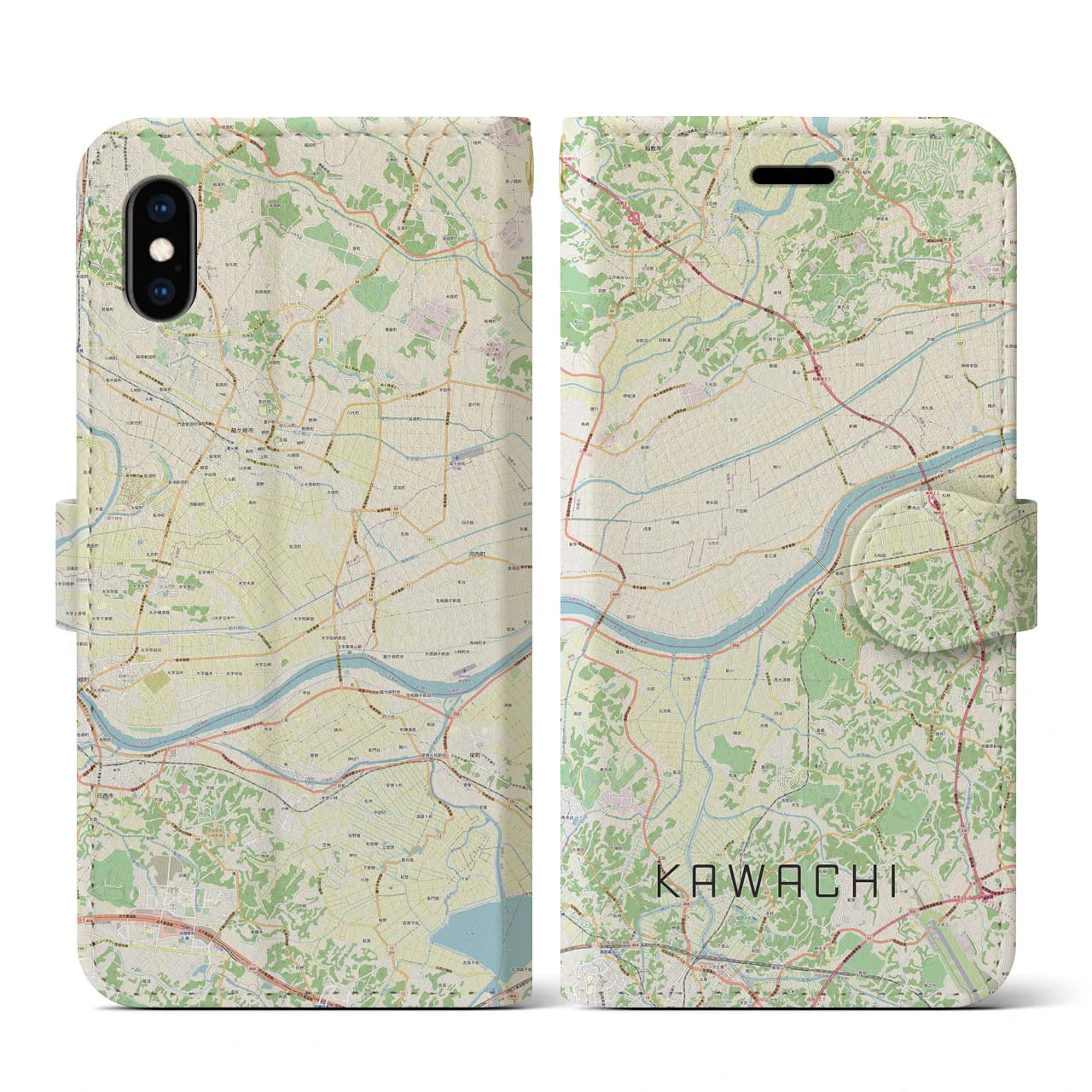 【河内(茨城県)】地図柄iPhoneケース(手帳タイプ)ナチュラル・iPhone XS / X 用
