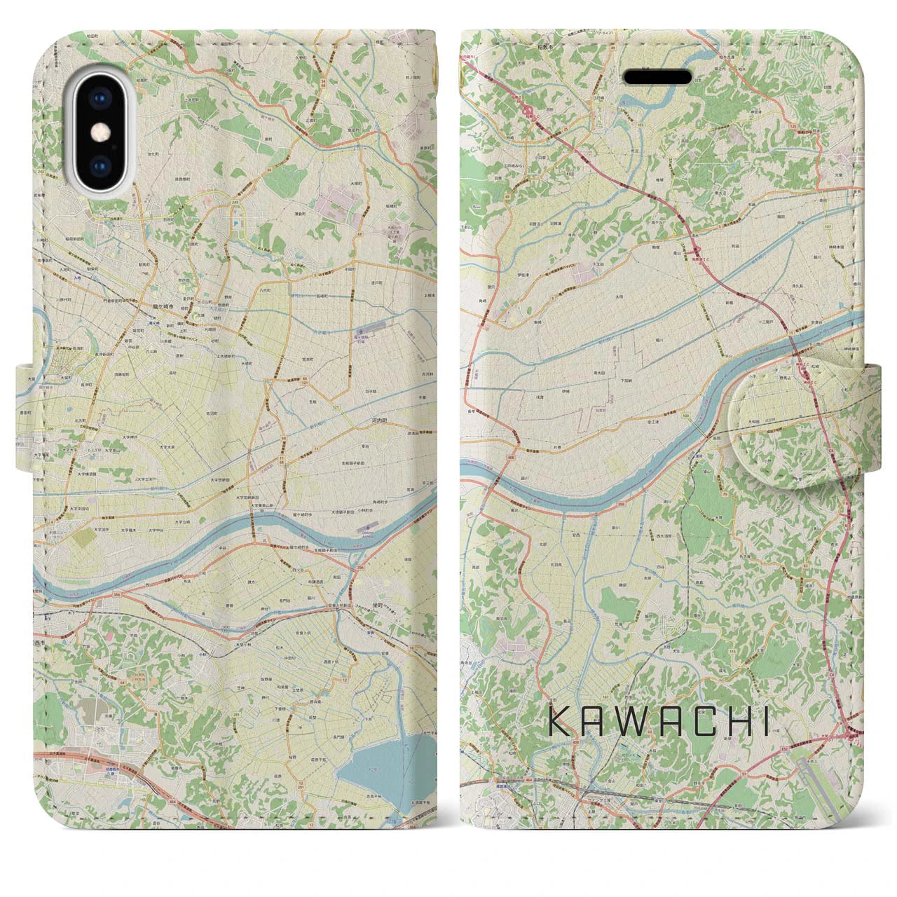 【河内(茨城県)】地図柄iPhoneケース(手帳タイプ)ナチュラル・iPhone XS Max 用