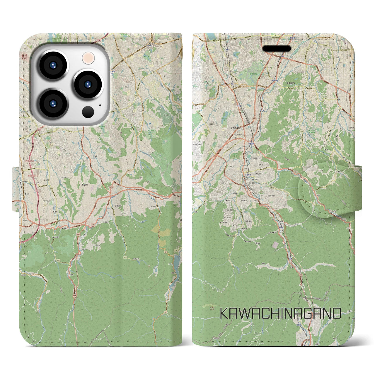 【河内長野(大阪府)】地図柄iPhoneケース(手帳タイプ)ナチュラル・iPhone 13 Pro 用