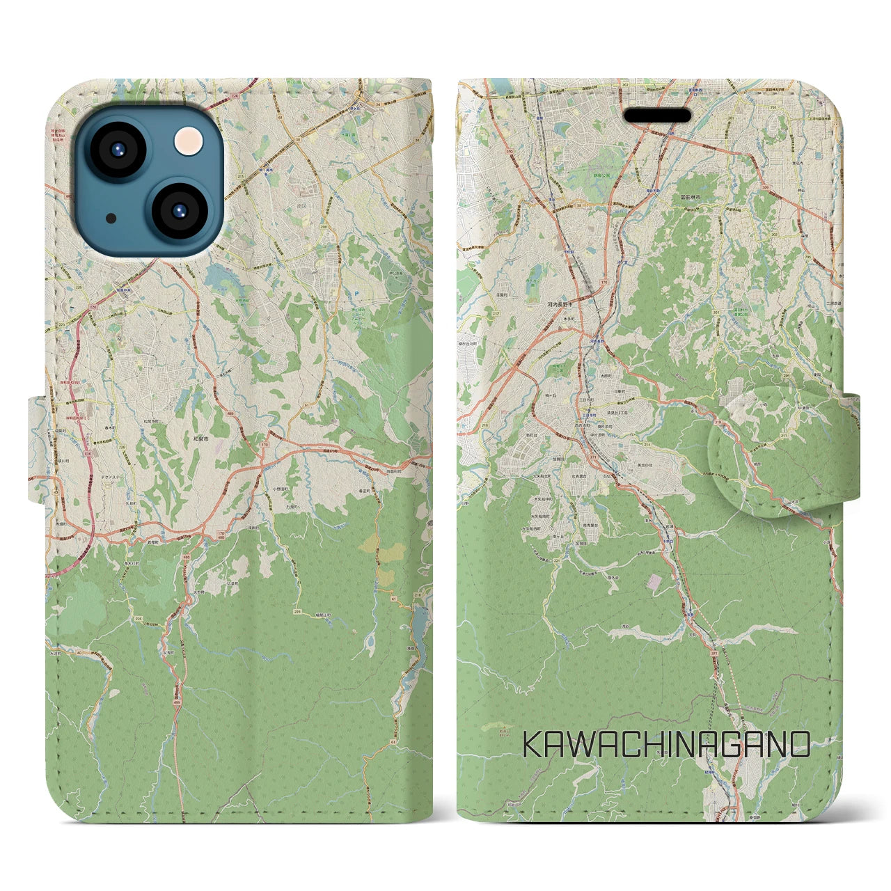 【河内長野(大阪府)】地図柄iPhoneケース(手帳タイプ)ナチュラル・iPhone 13 用