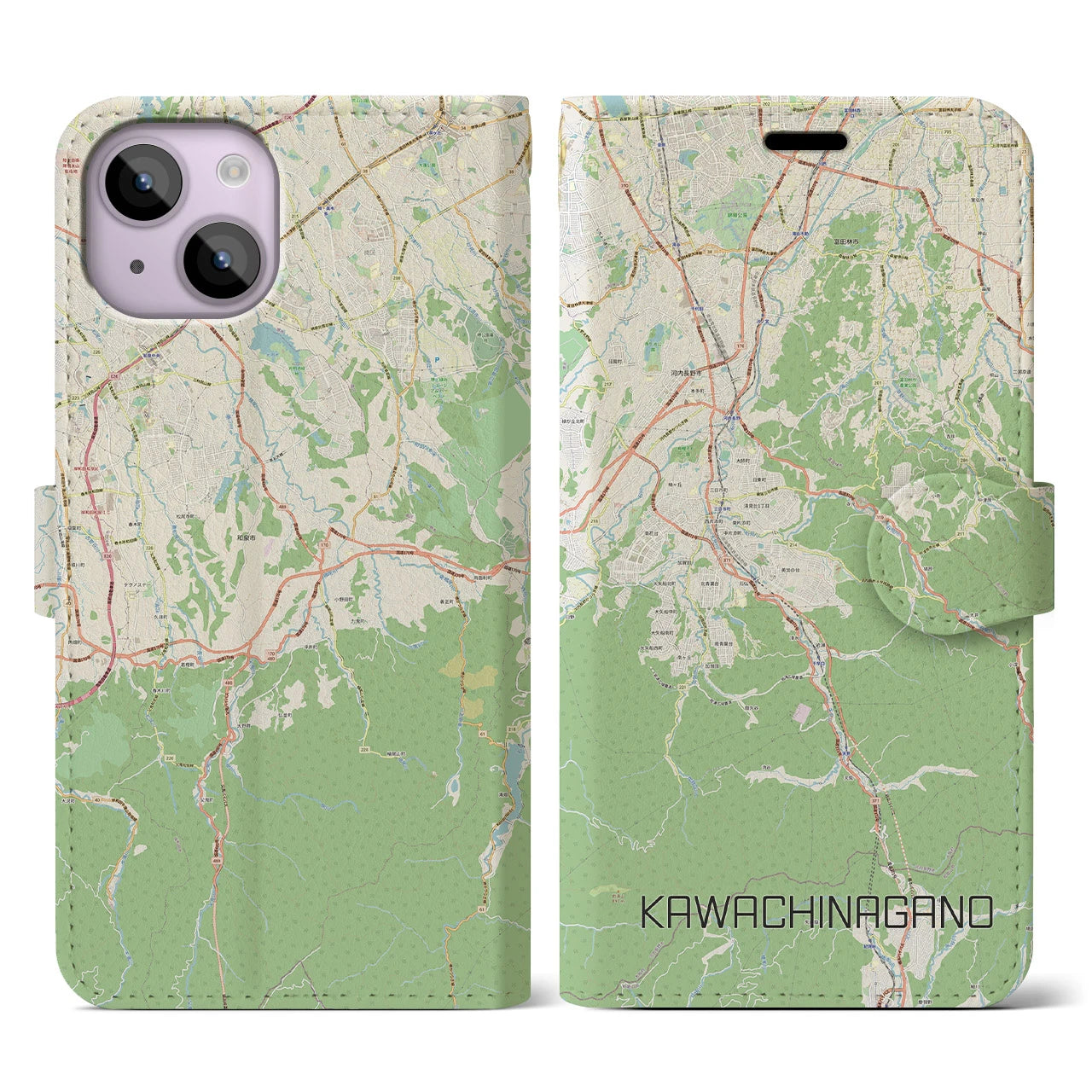 【河内長野(大阪府)】地図柄iPhoneケース(手帳タイプ)ナチュラル・iPhone 14 用