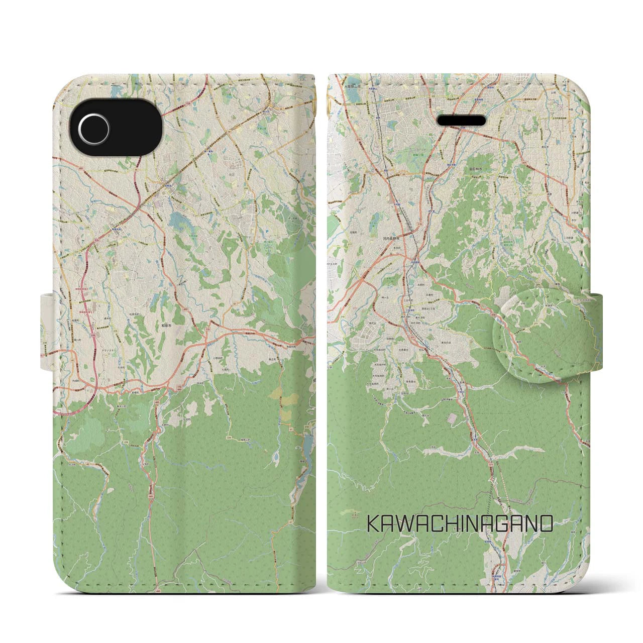 【河内長野(大阪府)】地図柄iPhoneケース(手帳タイプ)ナチュラル・iPhone SE(第3 / 第2世代) / 8 / 7 / 6s / 6 用