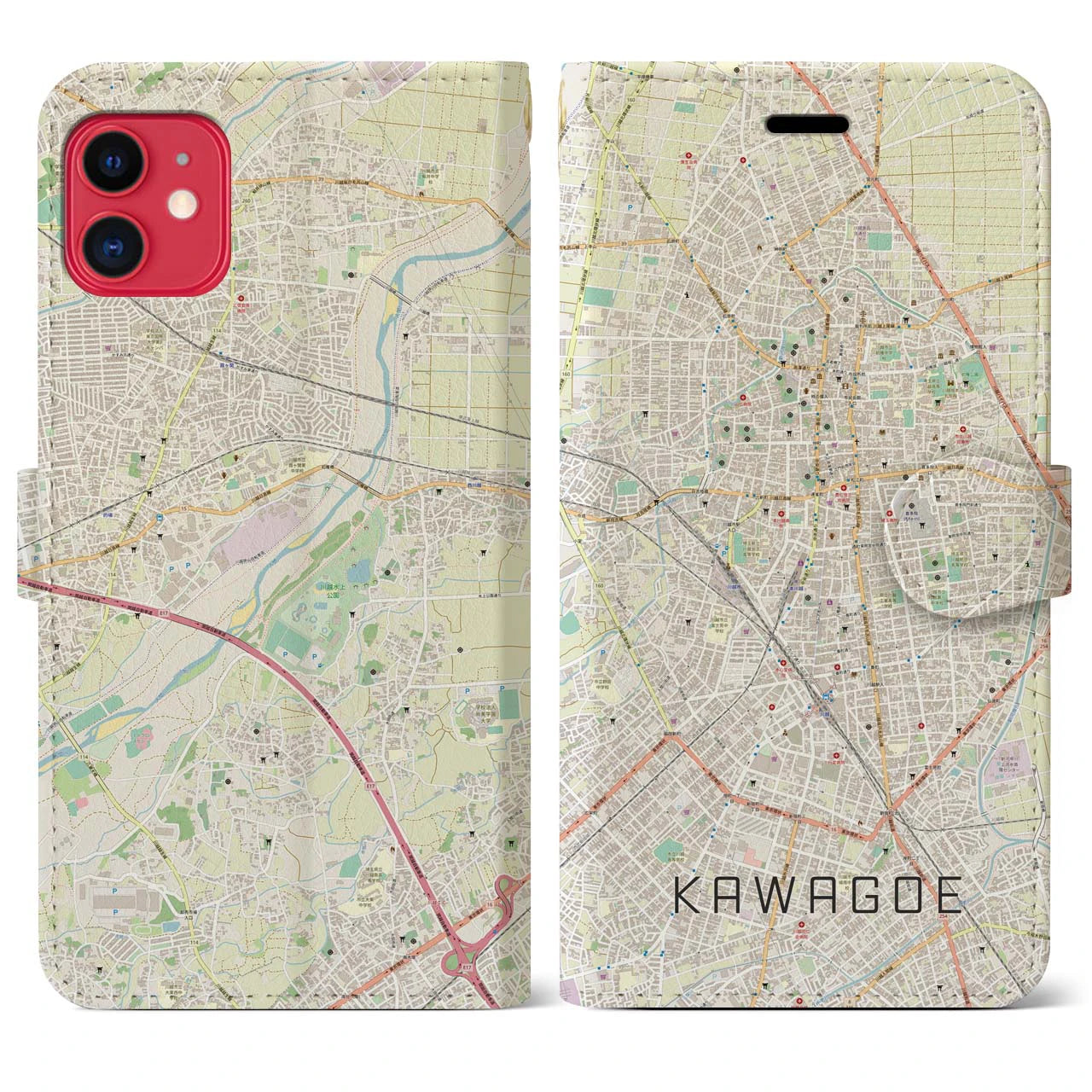 【川越(埼玉県)】地図柄iPhoneケース(手帳タイプ)ナチュラル・iPhone 11 用