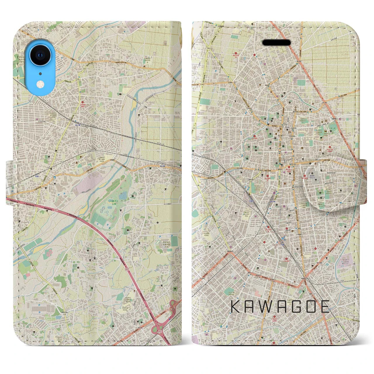 【川越(埼玉県)】地図柄iPhoneケース(手帳タイプ)ナチュラル・iPhone XR 用