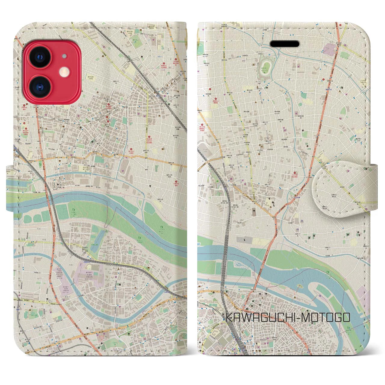 【川口元郷(埼玉県)】地図柄iPhoneケース(手帳タイプ)ナチュラル・iPhone 11 用